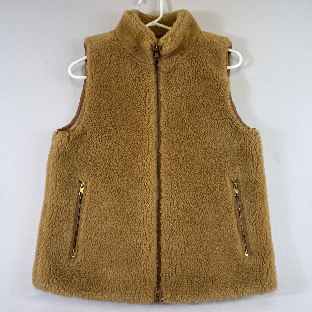 J.Crew Excursion Vest Womens Small Brown Tan High Pile Sherpa Full Zip Pockets